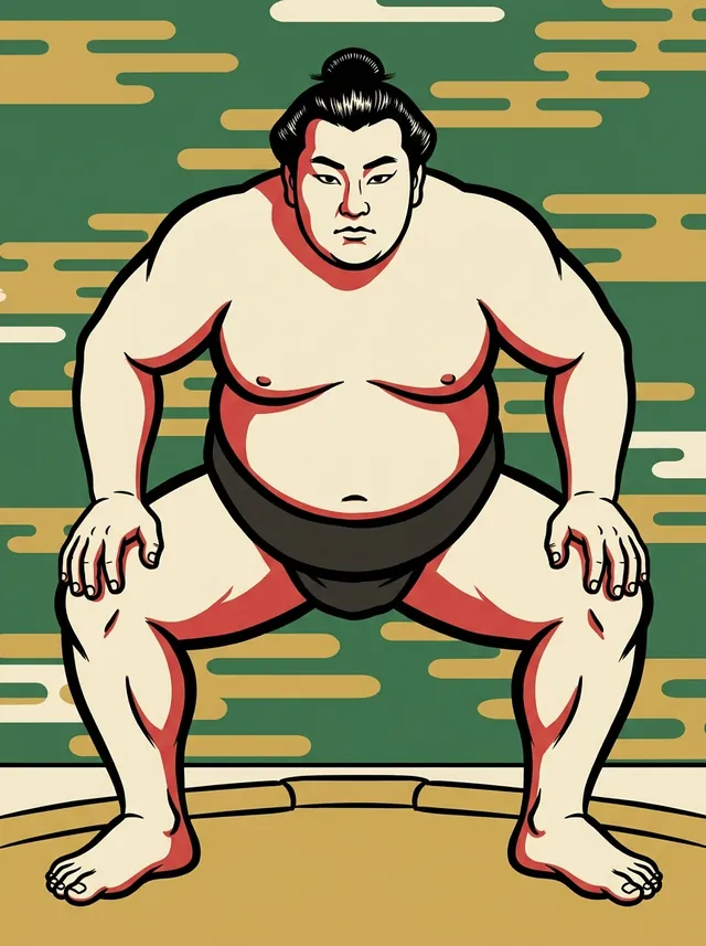 AI-generated illustration of a representative sumo wrestler. Not a photograph or a likeness of Daihisho Seiji.