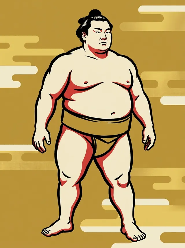 AI-generated illustration of a representative sumo wrestler. Not a photograph or a likeness of Chiyotaikai Ryuji.