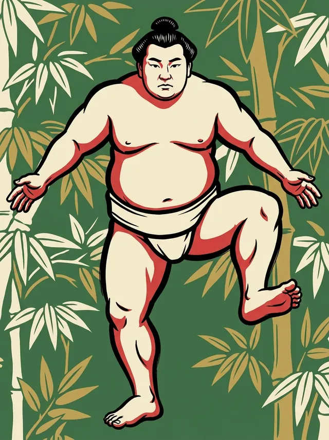 AI-generated illustration of a representative sumo wrestler. Not a photograph or a likeness of Higonojo Masakazu.