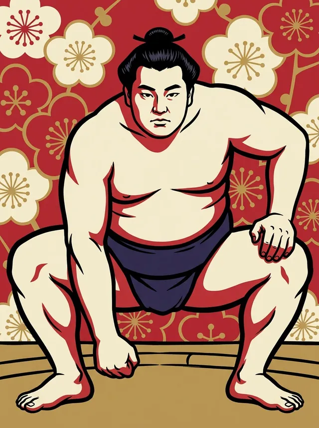 AI-generated illustration of a representative sumo wrestler. Not a photograph or a likeness of Arashi Tatsuma.