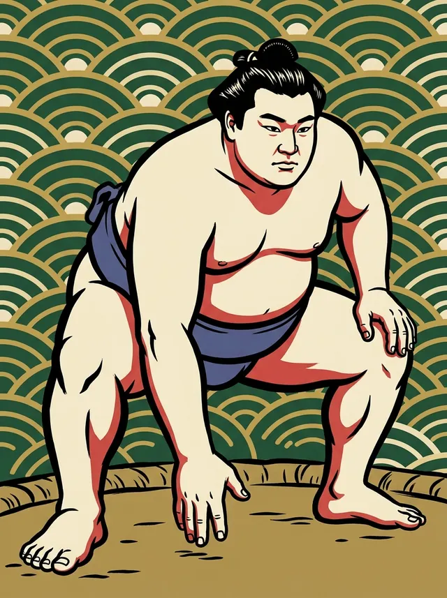 AI-generated illustration of a representative sumo wrestler. Not a photograph or a likeness of Wakanoyama Hiroshi.