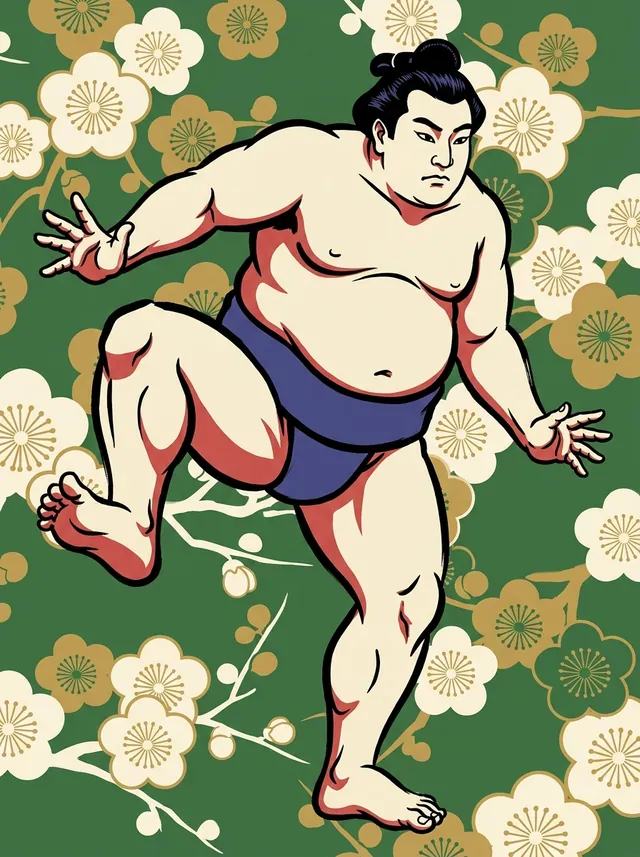 AI-generated illustration of a representative sumo wrestler. Not a photograph or a likeness of Takamisakari Seiken.