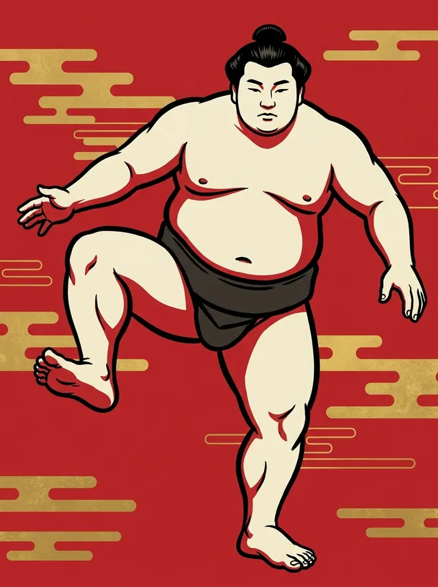 AI-generated illustration of a representative sumo wrestler. Not a photograph or a likeness of Kotomitsuki Keiji.