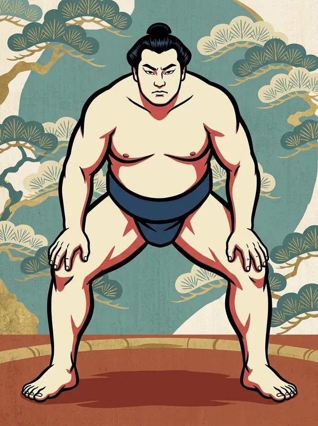 AI-generated illustration of a representative sumo wrestler. Not a photograph or a likeness of Aminishiki Ryuji.