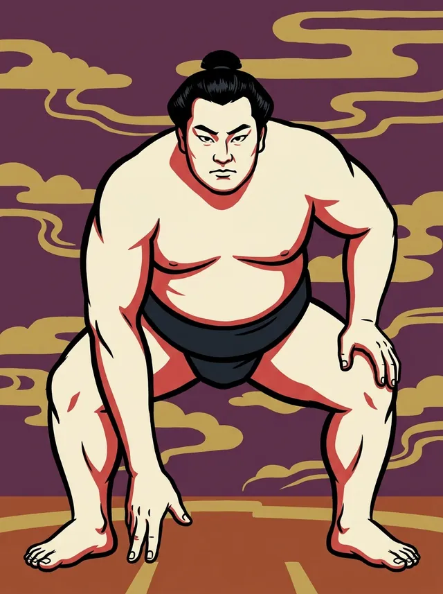 AI-generated illustration of a representative sumo wrestler. Not a photograph or a likeness of Akinoshima Katsumi.
