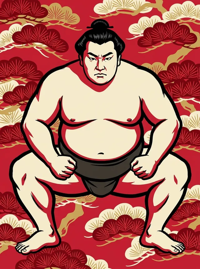 AI-generated illustration of a representative sumo wrestler. Not a photograph or a likeness of Wakakoyu Masaya.