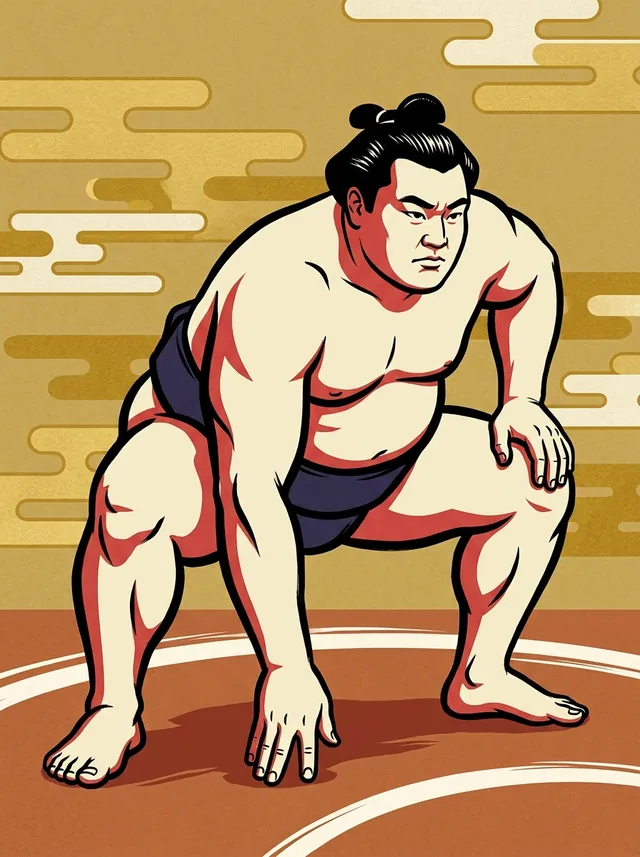 AI-generated illustration of a representative sumo wrestler. Not a photograph or a likeness of Kotoyuki Kazuyoshi.