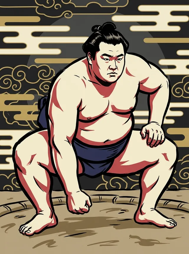 AI-generated illustration of a representative sumo wrestler. Not a photograph or a likeness of Hidenokuni Taishiro.