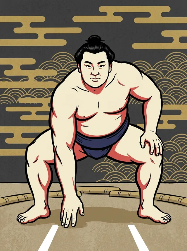 AI-generated illustration of a representative sumo wrestler. Not a photograph or a likeness of Tochinohana Hitoshi.