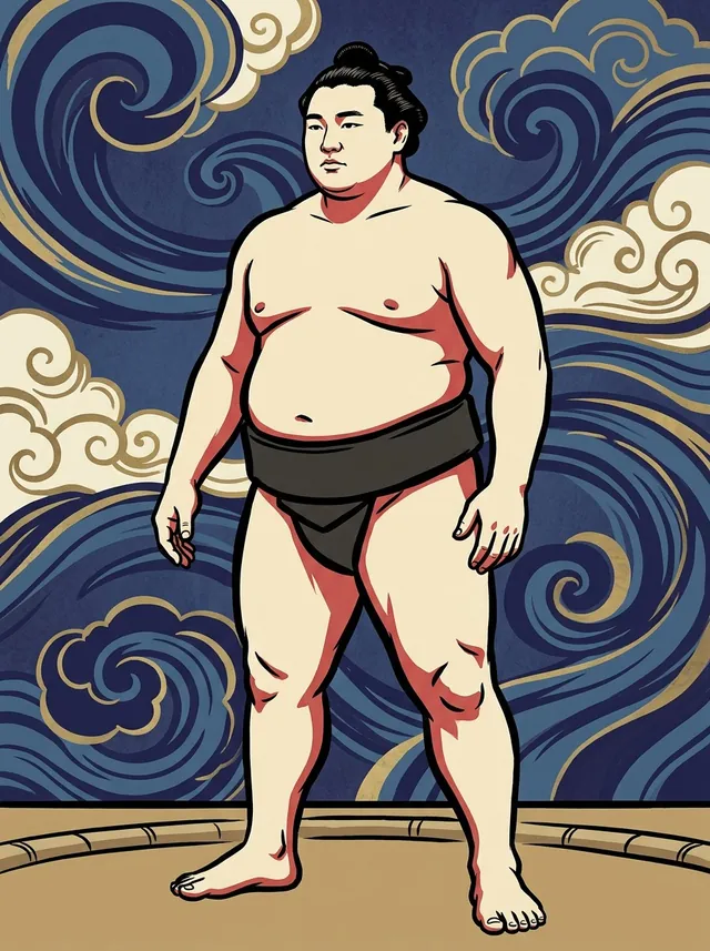 AI-generated illustration of a representative sumo wrestler. Not a photograph or a likeness of Shu.