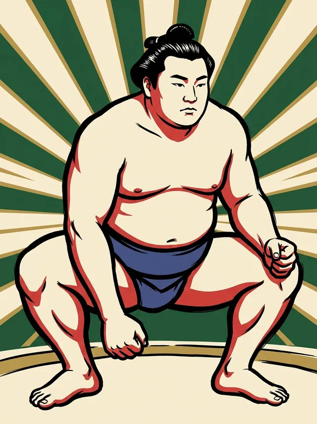 AI-generated illustration of a representative sumo wrestler. Not a photograph or a likeness of Soranoumi Juei.