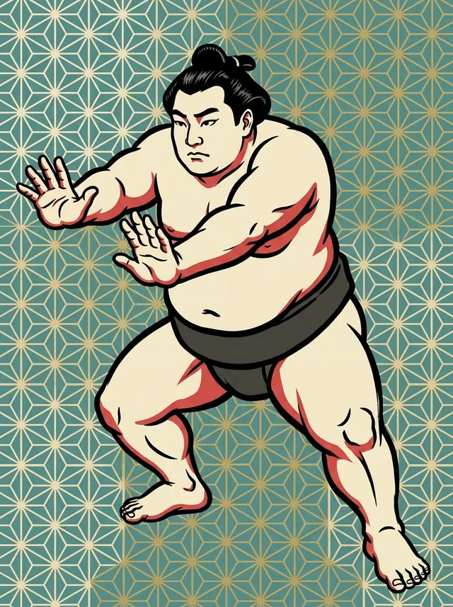 AI-generated illustration of a representative sumo wrestler. Not a photograph or a likeness of Sunahama Shoji.