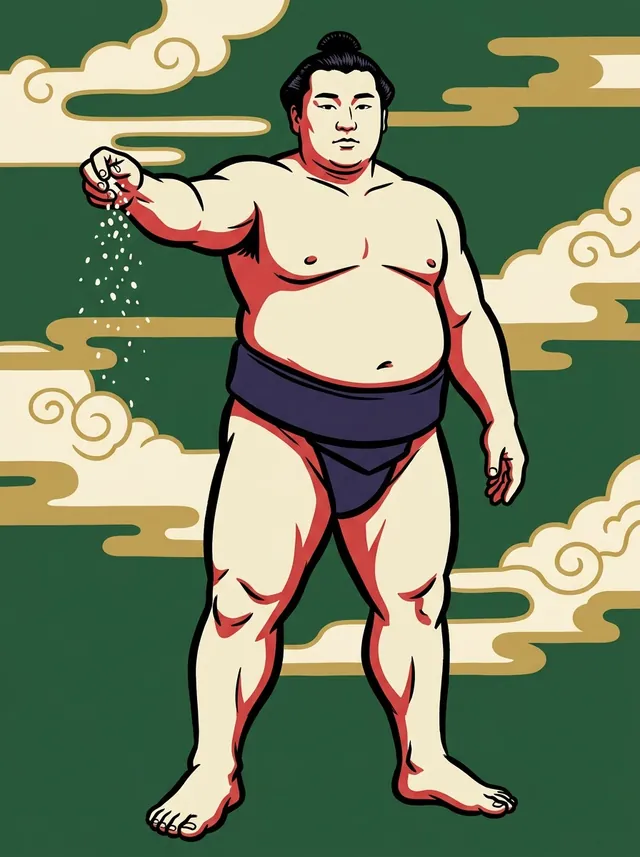 AI-generated illustration of a representative sumo wrestler. Not a photograph or a likeness of Taikai Tsutomu.