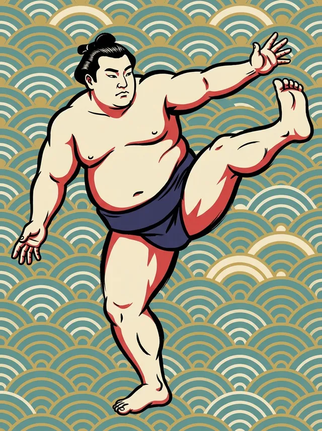 AI-generated illustration of a representative sumo wrestler. Not a photograph or a likeness of Takaazuma Katsushige.