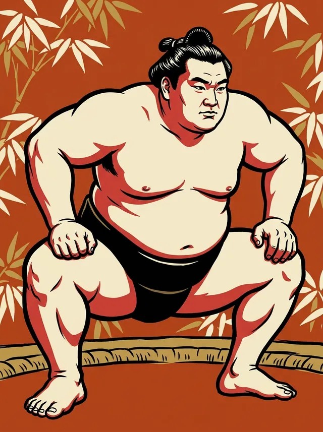 AI-generated illustration of a representative sumo wrestler. Not a photograph or a likeness of Takamiyama Daigoro.