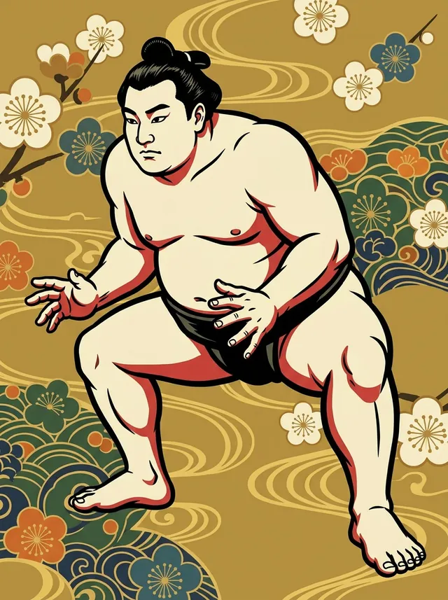 AI-generated illustration of a representative sumo wrestler. Not a photograph or a likeness of Takanoiwa Yoshimori.