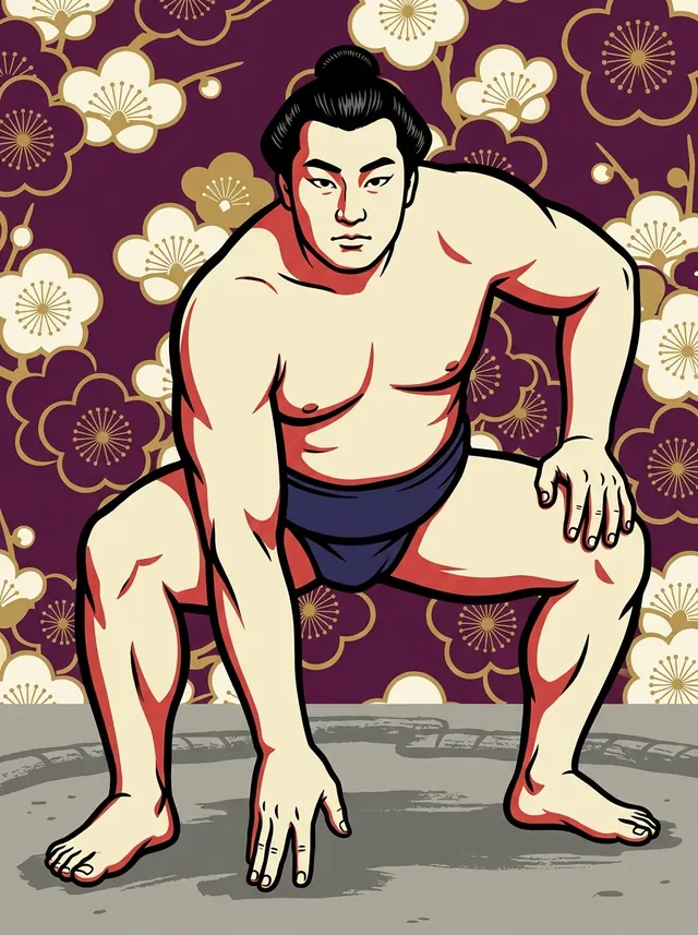 AI-generated illustration of a representative sumo wrestler. Not a photograph or a likeness of Takanoyama Shuntaro.