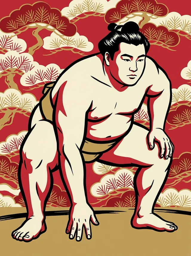 AI-generated illustration of a representative sumo wrestler. Not a photograph or a likeness of Tamahikuni.