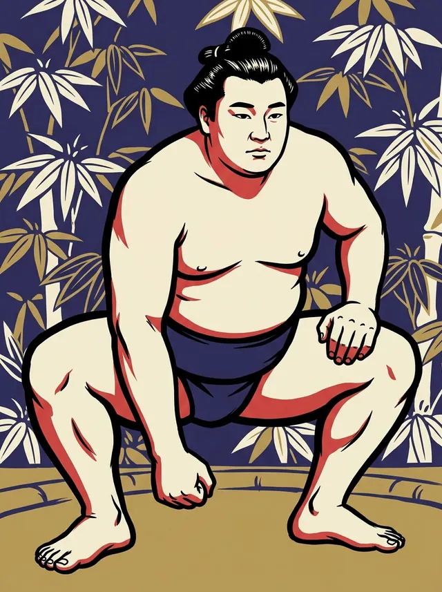 AI-generated illustration of a representative sumo wrestler. Not a photograph or a likeness of Tamahiryu.