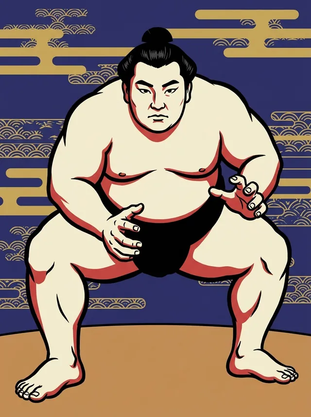 AI-generated illustration of a representative sumo wrestler. Not a photograph or a likeness of Tatsubayama Takashi.