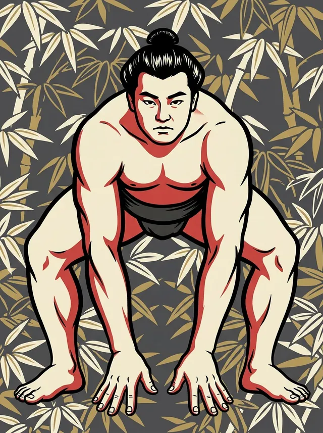 AI-generated illustration of a representative sumo wrestler. Not a photograph or a likeness of Tenrosei Kenichi.