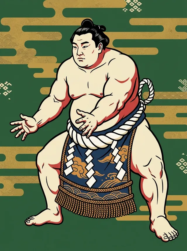 AI-generated illustration of a representative sumo wrestler. Not a photograph or a likeness of Terunofuji Haruo.
