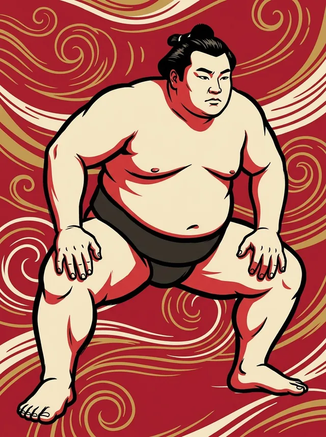 AI-generated illustration of a representative sumo wrestler. Not a photograph or a likeness of Tochinohana Choo.