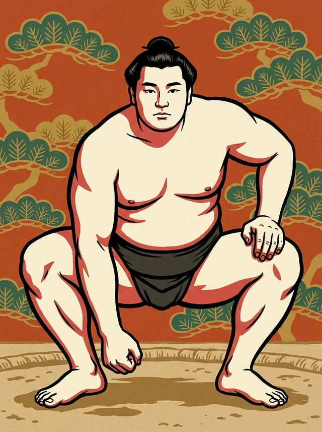 AI-generated illustration of a representative sumo wrestler. Not a photograph or a likeness of Tokinishiki Harunobu.