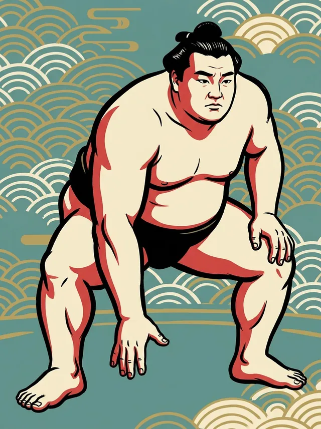 AI-generated illustration of a representative sumo wrestler. Not a photograph or a likeness of Tokisoma Baira.