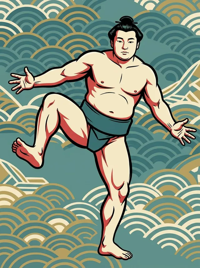AI-generated illustration of a representative sumo wrestler. Not a photograph or a likeness of Tomonoshima Naoyuki.