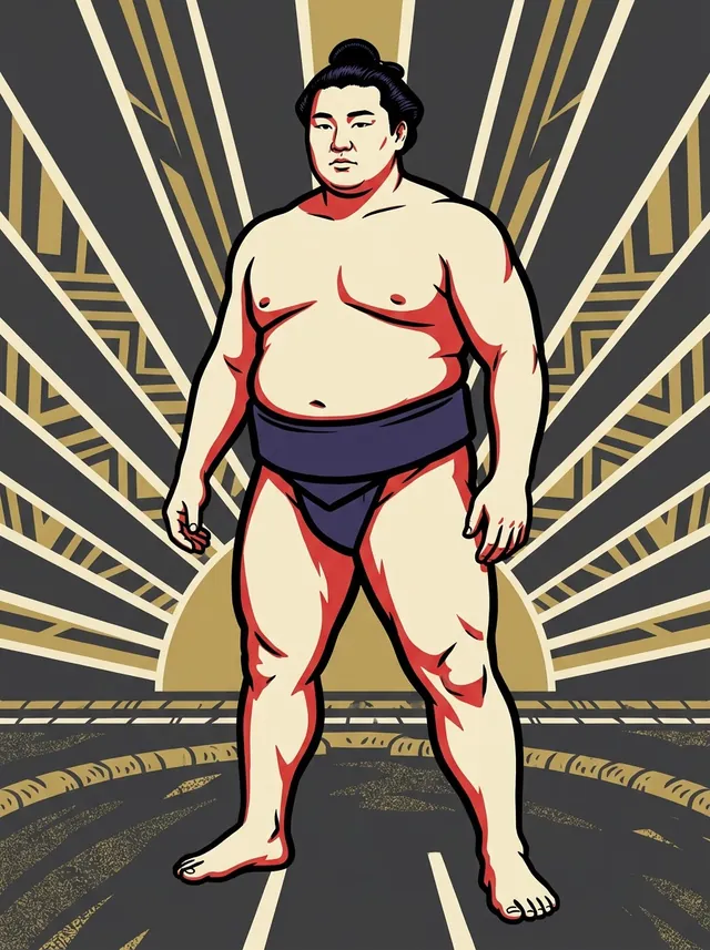 AI-generated illustration of a representative sumo wrestler. Not a photograph or a likeness of Torakio Daiki.