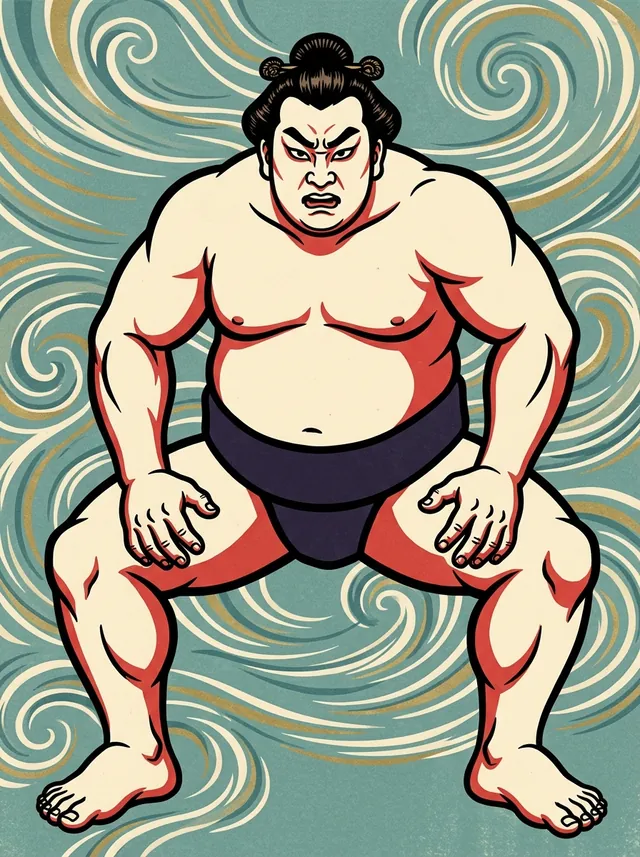 AI-generated illustration of a representative sumo wrestler. Not a photograph or a likeness of Toshinofuji Taisei.