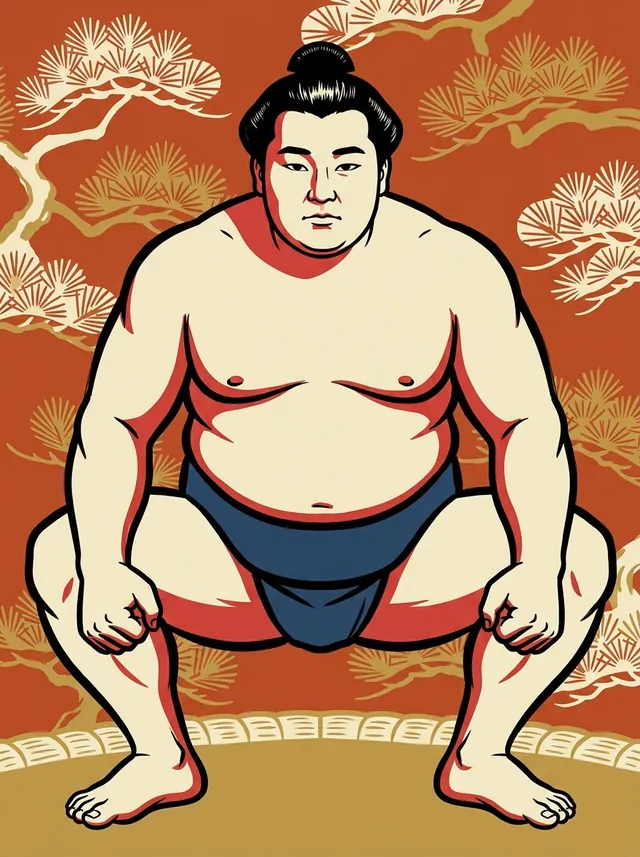 AI-generated illustration of a representative sumo wrestler. Not a photograph or a likeness of Tsukasaumi Joji.