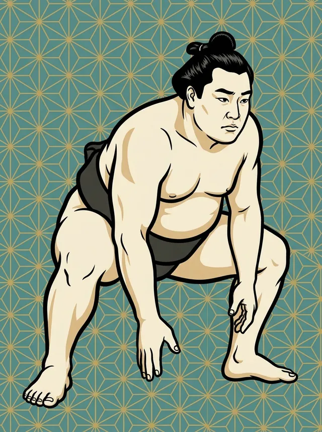 AI-generated illustration of a representative sumo wrestler. Not a photograph or a likeness of Wakaazuma Yoshinobu.