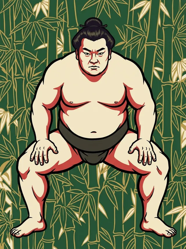 AI-generated illustration of a representative sumo wrestler. Not a photograph or a likeness of Wakanofuji Hajime.