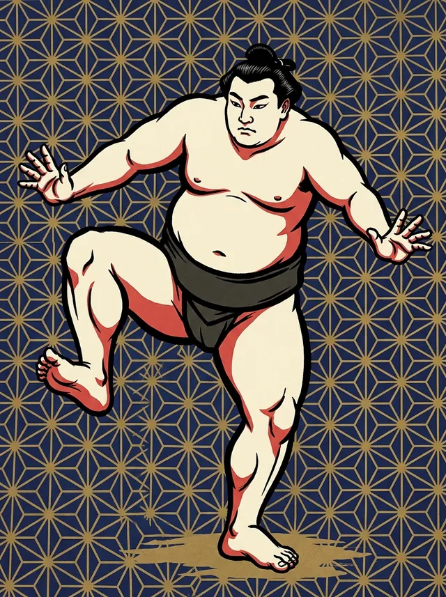 AI-generated illustration of a representative sumo wrestler. Not a photograph or a likeness of Wakatakakage Atsushi.