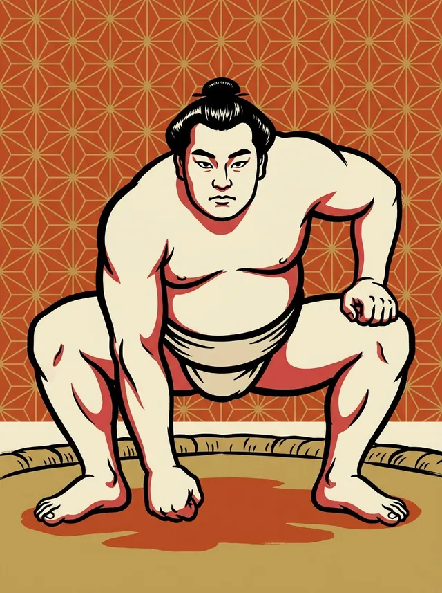 AI-generated illustration of a representative sumo wrestler. Not a photograph or a likeness of Wakatakami Taro.